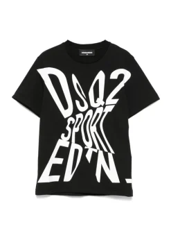 Dsquared2 Kids T-shirt Nera con Stampa Sport EDTN per Bambini