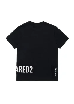Dsquared2 Kids T-shirt Nera con Applicazione Leaf Strass per Bambine
