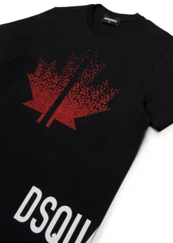 Dsquared2 Kids T-shirt Nera con Applicazione Leaf Strass per Bambine