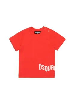 Dsquared2 Kids T-shirt Rossa con Logo Effetto Wave per Neonati