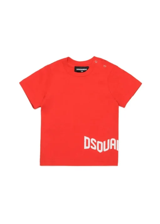 Dsquared2 Kids T-shirt Rossa con Logo Effetto Wave per Neonati