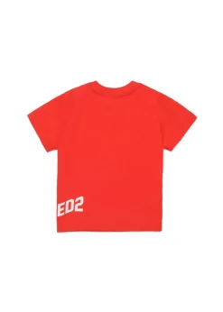 Dsquared2 Kids T-shirt Rossa con Logo Effetto Wave per Neonati