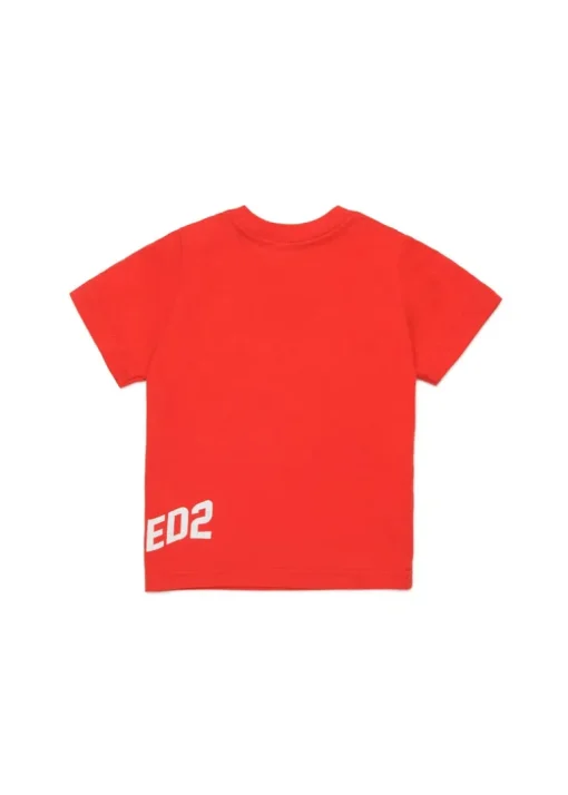 Dsquared2 Kids T-shirt Rossa con Logo Effetto Wave per Neonati