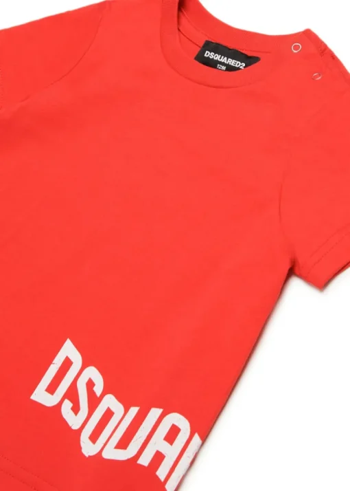 Dsquared2 Kids T-shirt Rossa con Logo Effetto Wave per Neonati