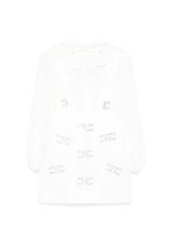 Elisabetta Franchi La Mia Bambina Camicia con Salopette Bianco con Strass per Bambine