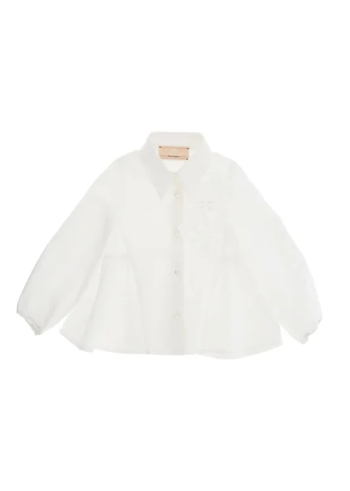Elisabetta Franchi La Mia Bambina Camicia Panna con Applicazione Fiori per Neonate