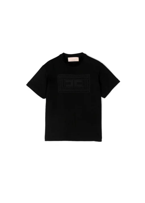 Elisabetta Franchi La Mia Bambina T-shirt Nero con Ricamo Ajour per Neonate