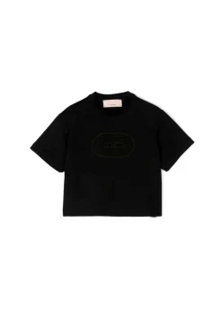 Elisabetta Franchi La Mia Bambina T-shirt Crop Nera con Ricamo EF per Neonate