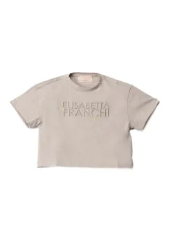 Elisabetta Franchi La Mia Bambina T-Shirt Perla Crop con Logo