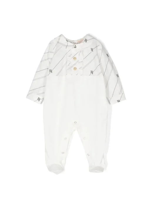 Elisabetta Franchi La Mia Bambina Tutina Avorio/Nero con Logo per Neonate