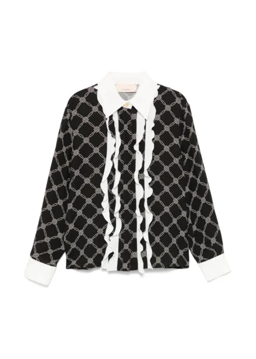 Elisabetta Franchi La Mia Bambina Camicia con Ruches Nero/Avorio per Bambine