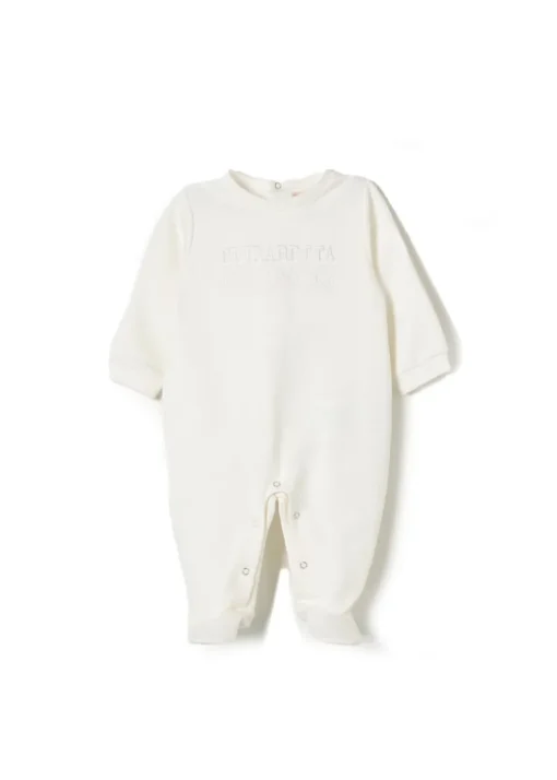 Elisabetta Franchi La Mia Bambina Tutina Panna con Ricamo Logo per Neonate