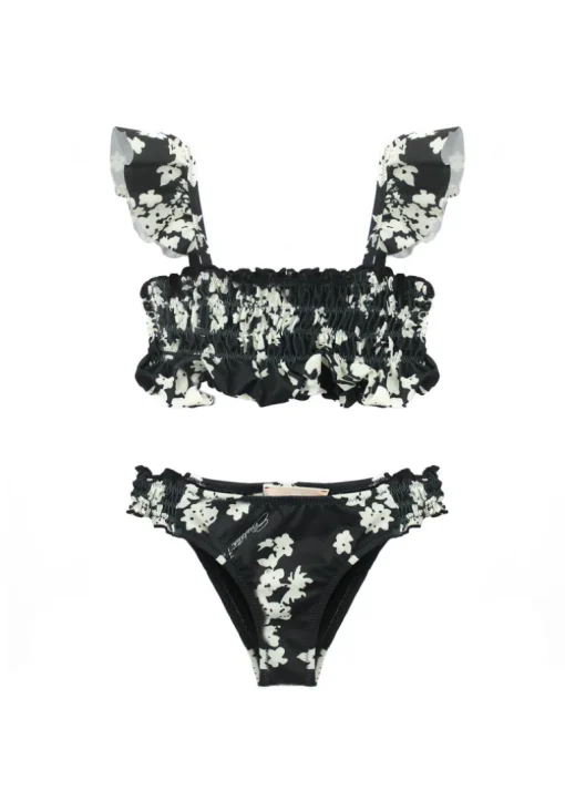 Elisabetta Franchi La Mia Bambina Costume Bikini Nero/Burro per Bambine