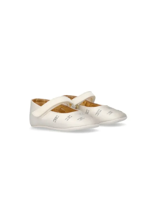 Elisabetta Franchi La Mia Bambina Ballerine Avorio con Strass per Neonate
