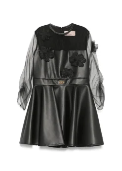 Elisabetta Franchi La Mia Bambina Abito Nero con Applicazione Fiori per Bambine