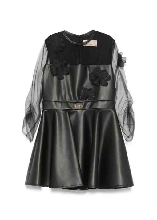 Elisabetta Franchi La Mia Bambina Abito Nero con Applicazione Fiori per Bambine