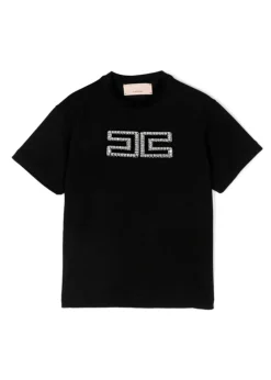Elisabetta Franchi La Mia Bambina T-shirt Nera con Applicazione Strass per Bambine