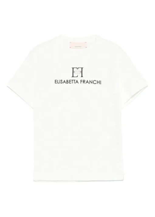 Elisabetta Franchi La Mia Bambina T-shirt Avorio/Nero con Stampa per Bambine