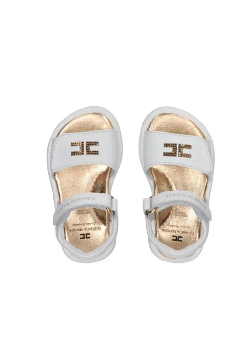 Elisabetta Franchi La Mia Bambina Sandalo Bianco con Strass Logo per Neonate