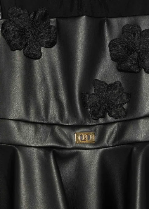 Elisabetta Franchi La Mia Bambina Abito Nero con Applicazione Fiori per Bambine