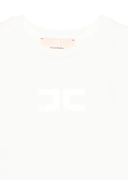 Elisabetta Franchi La Mia Bambina T-shirt Panna con Logo per Bambine