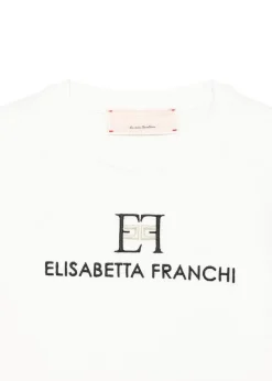 Elisabetta Franchi La Mia Bambina T-shirt Avorio/Nero con Stampa per Bambine