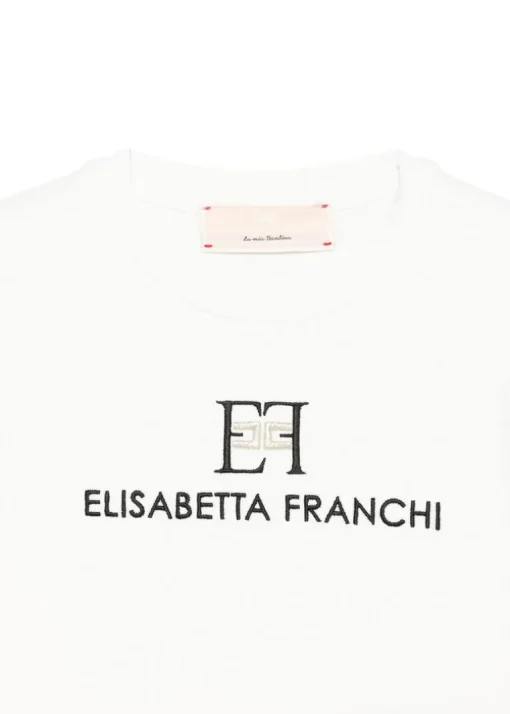 Elisabetta Franchi La Mia Bambina T-shirt Avorio/Nero con Stampa per Bambine
