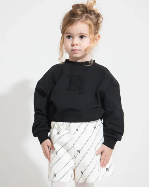 Elisabetta Franchi La Mia Bambina Felpa Nera con Logo Strass per Neonate