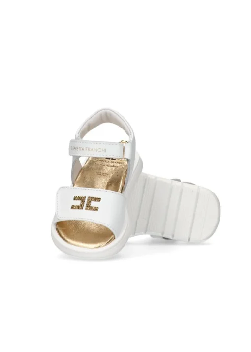 Elisabetta Franchi La Mia Bambina Sandalo Bianco con Strass Logo per Neonate