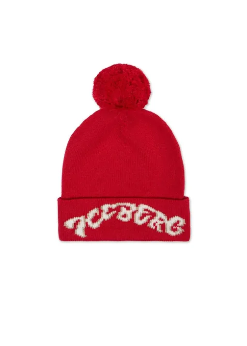 Iceberg Kids Cappello Beanie Rosso con Pon Pon per Bambine