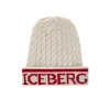 Iceberg Kids Cappello Bianco in Maglia con Intarso Logo per Bambini