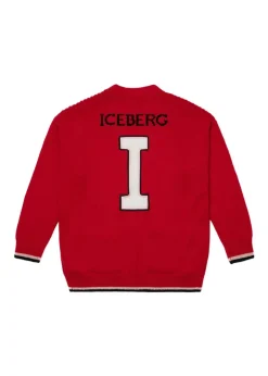 Iceberg Kids Cardigan Rosso con Intarso Logo per Bambini