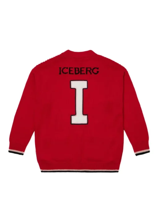 Iceberg Kids Cardigan Rosso con Intarso Logo per Bambini