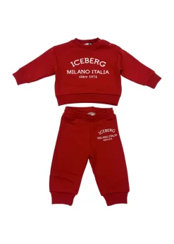 Iceberg Kids Completo Felpa con Pantaloni Rosso per Neonati