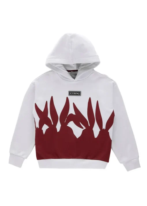 Iceberg Kids Felpa con Cappuccio Bianca con Stampa per Bambini