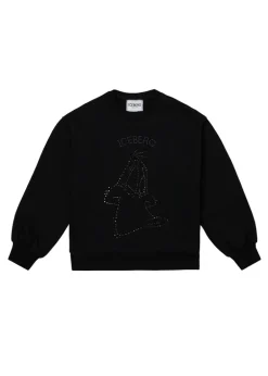 Iceberg Kids Felpa Nera con Logo e Daffy Duck per Bambine