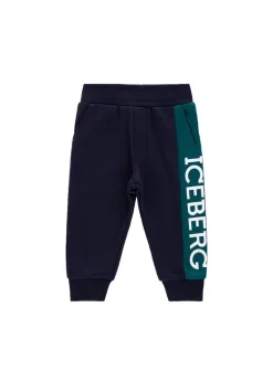 Iceberg Kids Pantaloni Blu con Banda Logo per Neonati