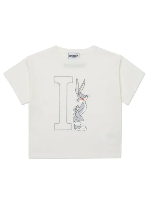 Iceberg Kids T-shirt Bianca Crop con Bugs Bunny per Bambine