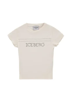 Iceberg Kids T-shirt Bianca con Strass Logo per Bambine