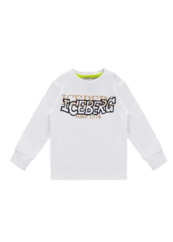 Iceberg Kids T-shirt Bianca Maniche Lunghe con Logo per Neonati