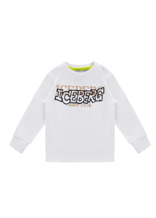 Iceberg Kids T-shirt Bianca Maniche Lunghe con Logo per Neonati