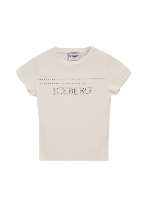 Iceberg Kids T-shirt Bianca con Strass Logo per Bambine