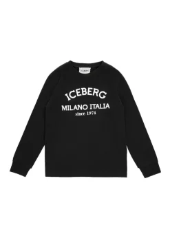 Iceberg Kids T-shirt Maniche Lunghe Nera con Stampa Logo per Bambini