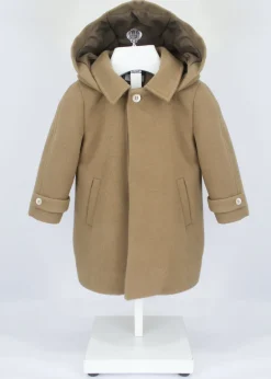 Le Coconnè Cappotto Cammelllo con Cappuccio per Neonati
