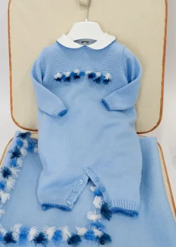 Le Coconnè Tutina Celeste con Pon Pon per Neonati