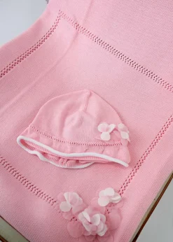 Le Coconne Cappellino Rosa con Fiori per Neonate
