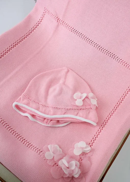 Le Coconne Cappellino Rosa con Fiori per Neonate