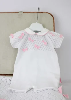 Le Coconne Pagliaccetto Bianco con Fiocchi per Neonate