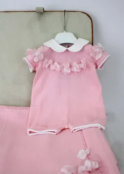 Le Coconne Pagliaccetto Rosa con Fiori per Neonate