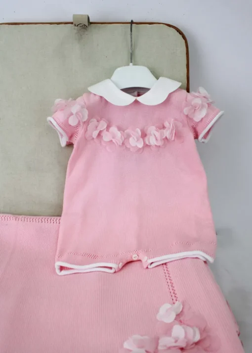 Le Coconne Pagliaccetto Rosa con Fiori per Neonate